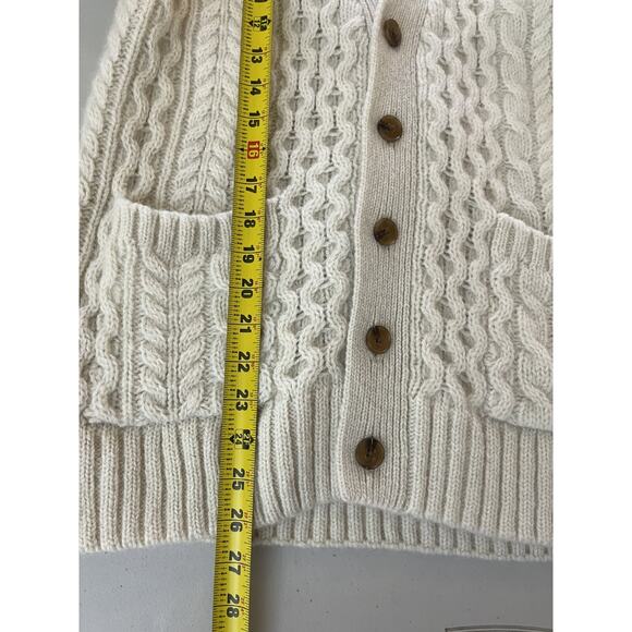 Cable Knit Fisherman Cardigan M Grandma Preppy Coastal Quiet Luxe Minimal Wool - Picture 15 of 16